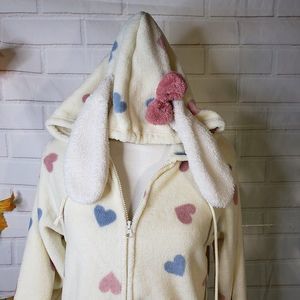 Hoodie Fluffy Heart Coat OHS Adults Extra Long Heart Teddy Marl